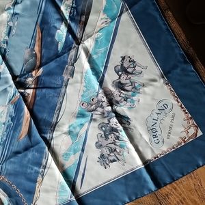Vintage Hermes Silk Carre Scarf, Gronland by Philippe Ledoux in shades of blue.